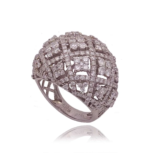 Anel Ouro Branco E Diamantes