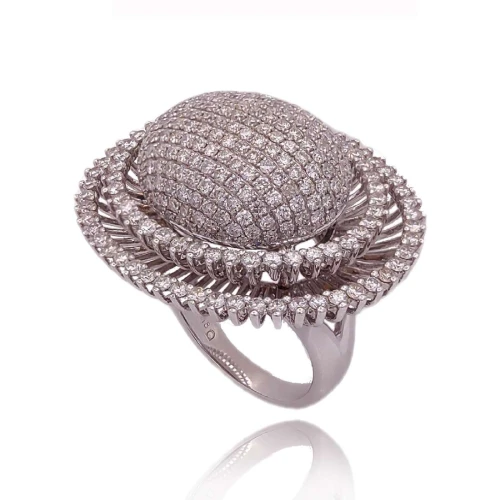 Anel Ouro Branco E Diamantes