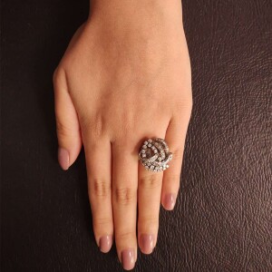 Anel Ouro Branco E Diamantes