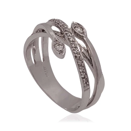 Anel Ouro Branco E Diamantes