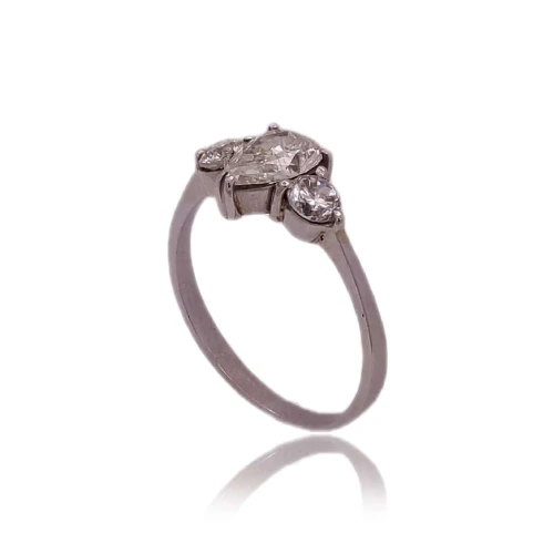 Anel Ouro Branco E Diamantes