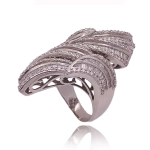 Anel Ouro Branco E Diamantes