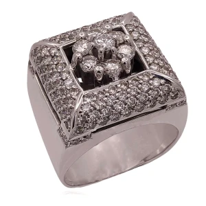 Anel Ouro Branco E Diamantes