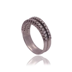 Anel Ouro Branco E Diamantes