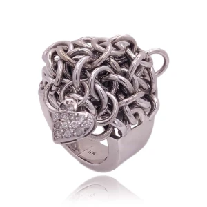 Anel Ouro Branco E Diamantes