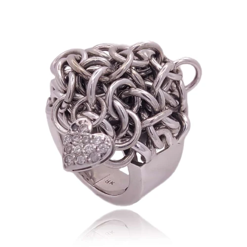 Anel Ouro Branco E Diamantes