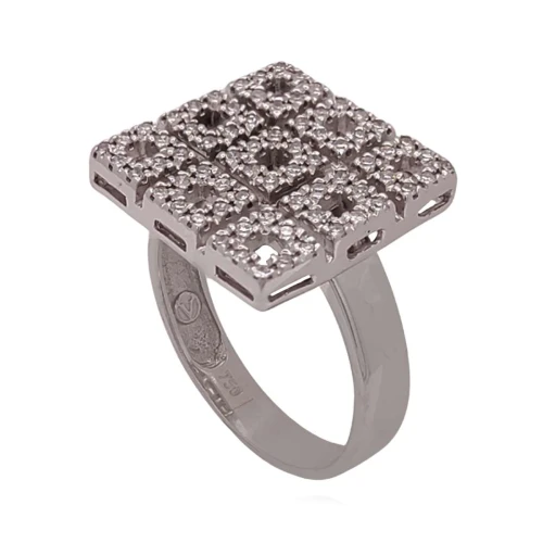Anel Ouro Branco E Diamantes