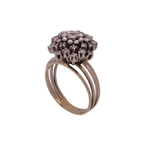 Anel Ouro Branco E Diamantes
