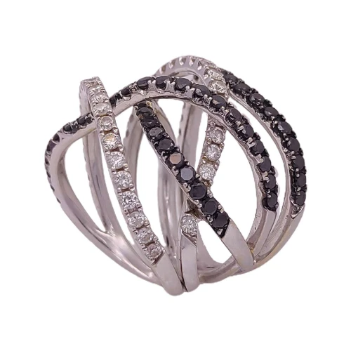 Anel Ouro Branco E Diamantes