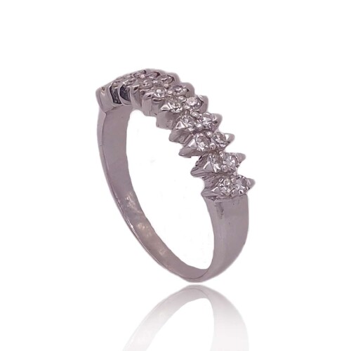 Anel Ouro Branco E Diamantes