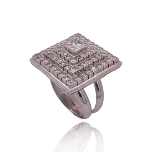 Anel Ouro Branco E Diamantes