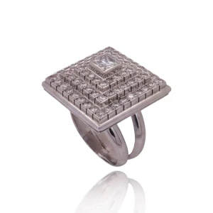 Anel Ouro Branco E Diamantes