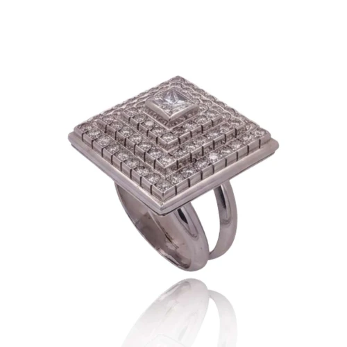 Anel Ouro Branco E Diamantes