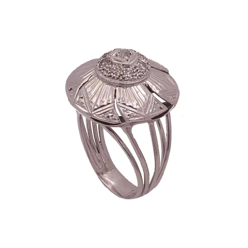 Anel Ouro Branco E Diamantes