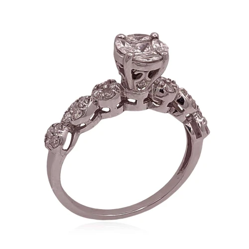 Anel Ouro Branco E Diamantes