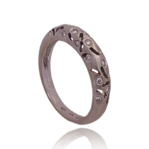 Anel Ouro Branco E Diamantes