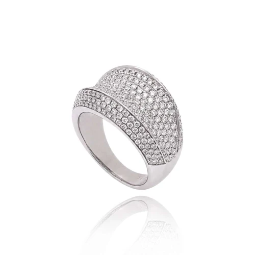 Anel Ouro Branco E Diamantes