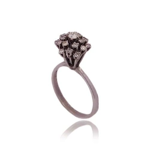 Anel Ouro Branco E Diamantes