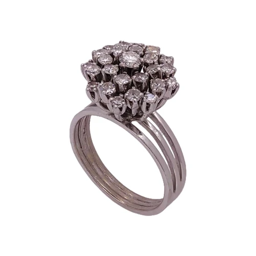Anel Ouro Branco E Diamantes