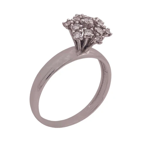 Anel Ouro Branco E Diamantes