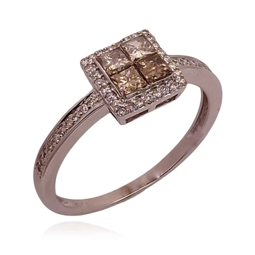 Anel Ouro Branco E Diamantes