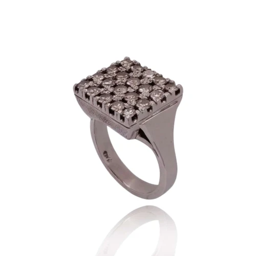 Anel Ouro Branco E Diamantes