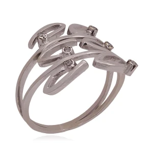 Anel Ouro Branco E Diamantes