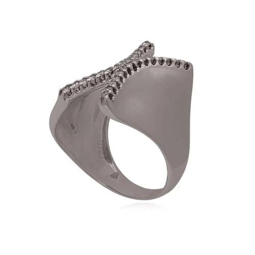 Anel Ouro Branco E Diamantes