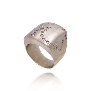 Anel Ouro Branco E Diamantes