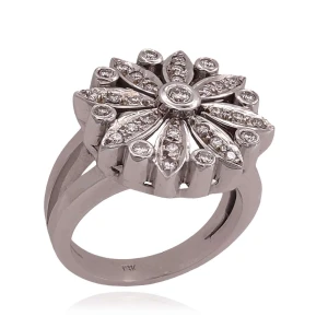 Anel Ouro Branco E Diamantes