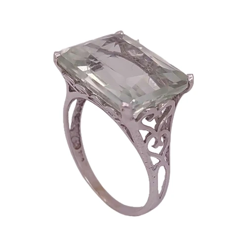 Anel Ouro Branco E Praziolita