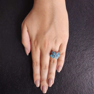 Anel Ouro Branco E Topázios