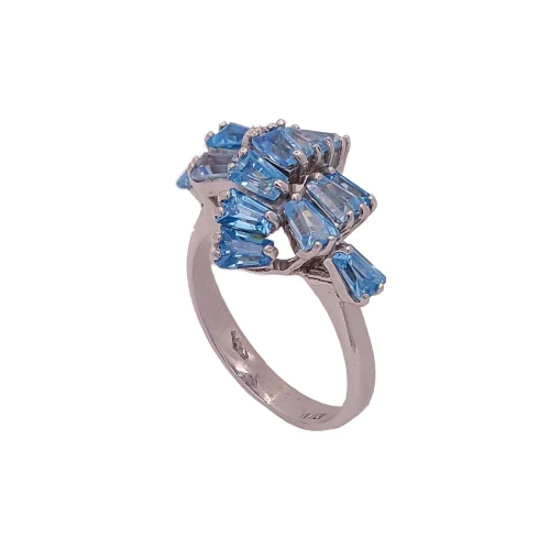 Anel Ouro Branco E Topázios