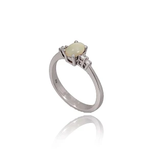 Anel Ouro Branco, Opala E Diamantes