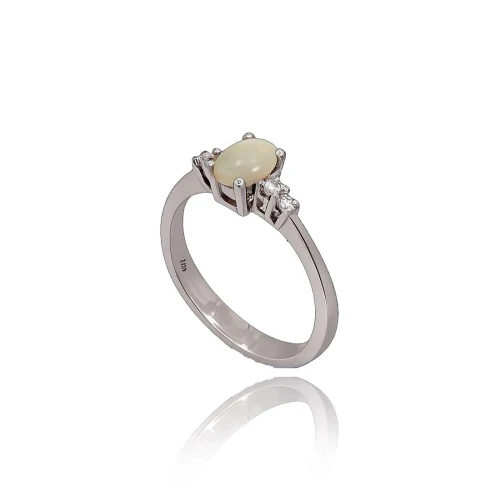 Anel Ouro Branco, Opala E Diamantes