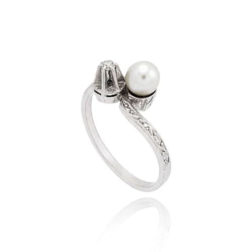 Anel Ouro Branco, Pérola E Diamante