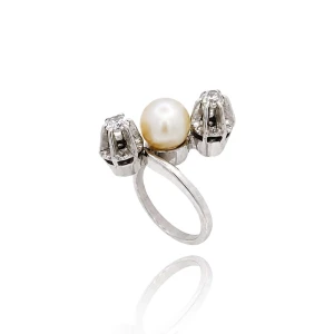 Anel Ouro Branco, Pérola E Diamantes