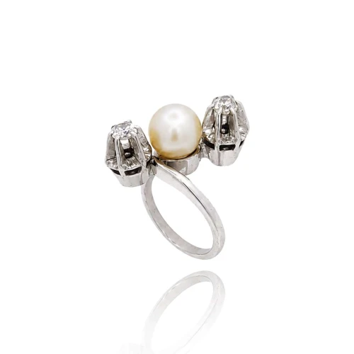 Anel Ouro Branco, Pérola E Diamantes