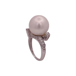 Anel Ouro Branco, Pérola E Diamantes