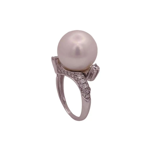 Anel Ouro Branco, Pérola E Diamantes