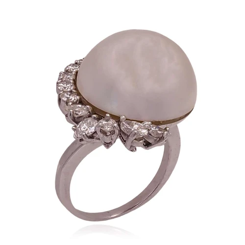 Anel Ouro Branco, Pérola E Diamantes