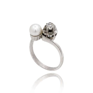 Anel Ouro Branco, Pérola E Diamantes