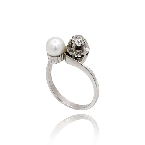Anel Ouro Branco, Pérola E Diamantes