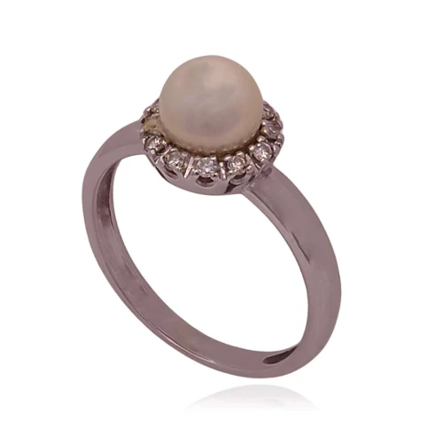 Anel Ouro Branco, Pérola E Diamantes