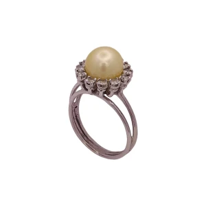 Anel Ouro Branco, Pérola E Diamantes