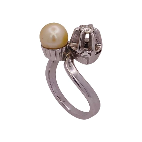Anel Ouro Branco, Pérola e Diamante