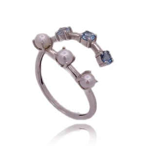 Anel Ouro Branco, Pérolas E Topázios