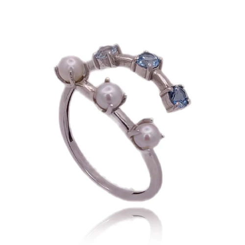 Anel Ouro Branco, Pérolas E Topázios