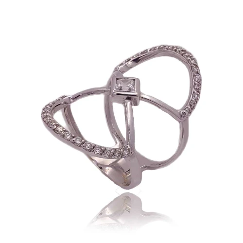 Anel Ouro Branco, Quartzo E Diamantes