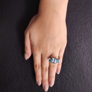 Anel Ouro Branco Ródio Negro E Topázios